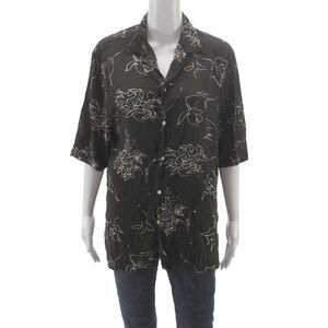 OFFICINE GENERALE Mens Black Floral Short Sleeve Button-Up Viscose Size M